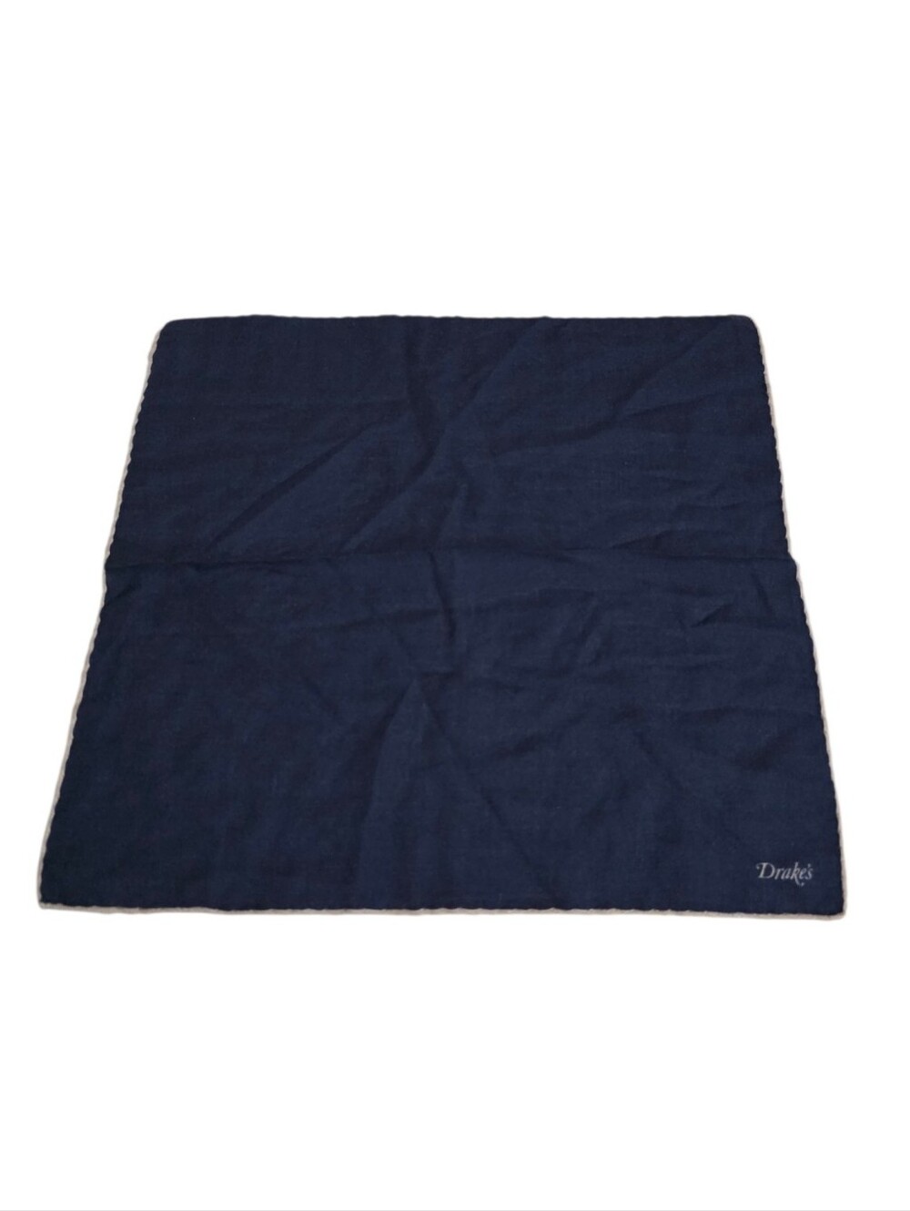 Drake's Navy Wool-Silk Pocket Square OS